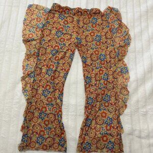 Love83 Sheer Mesh Pull On Ruffle Floral Print Swim Coverup Pant Womens XL